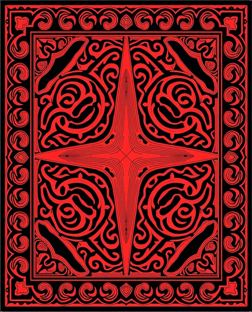 Intricate Red Black Abstract Star Rug