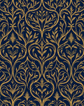 Ornate Gold Leaf Scroll Pattern Rug