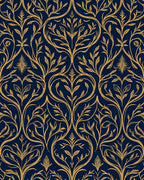 Ornate Gold Leaf Scroll Pattern Rug