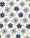 Dark Blue Floral Outline Pattern Rug