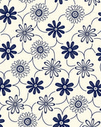 Dark Blue Floral Outline Pattern Rug