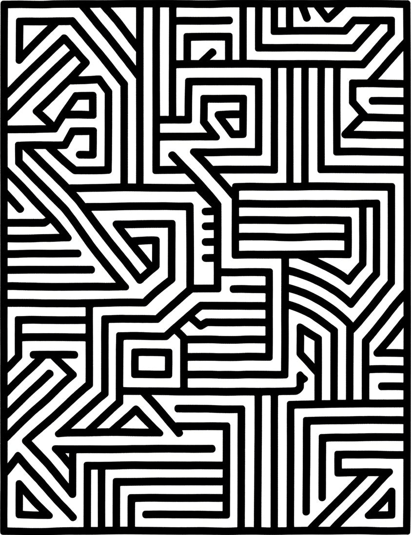 Abstract Line Maze Pattern Rug