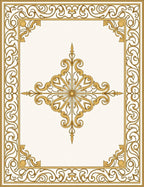 Elegant Gold Scrollwork Filigree Pattern Rug