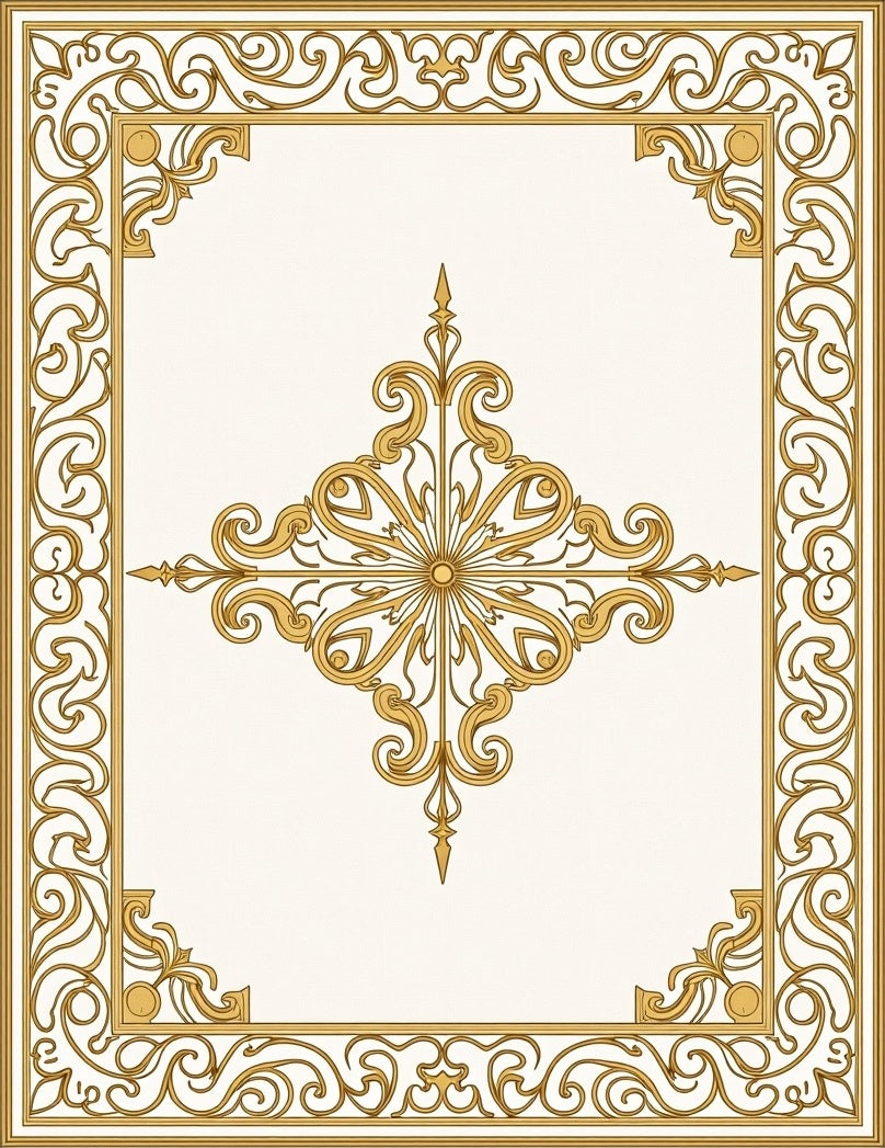 Elegant Gold Scrollwork Filigree Pattern Rug