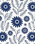 Navy Blue Floral Sprig Pattern Rug