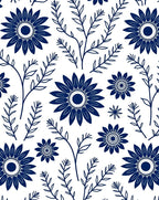 Navy Blue Floral Sprig Pattern Rug