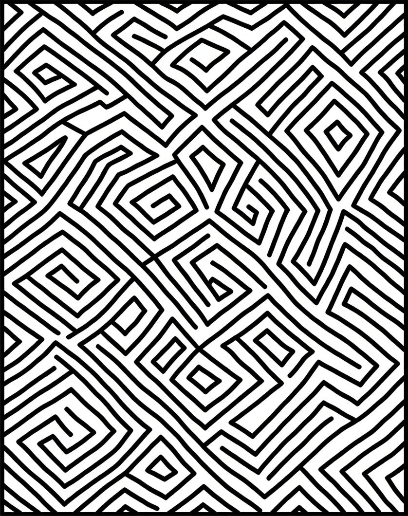 Monochrome Abstract Maze Pattern Rug