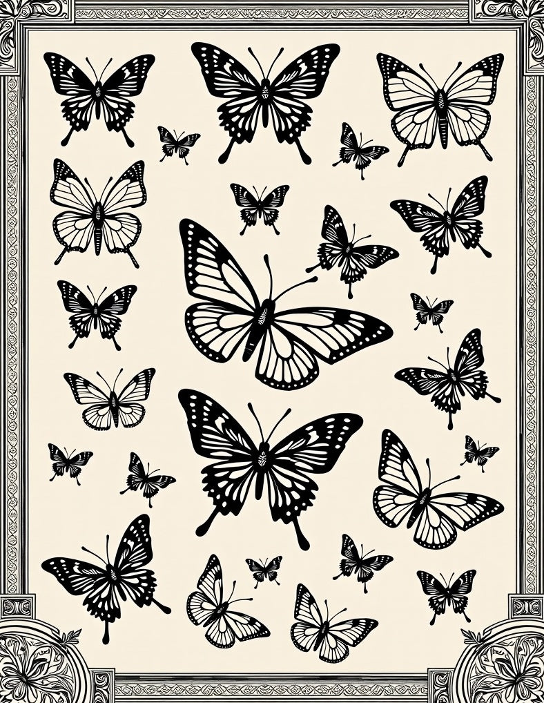 Vibrant Black Butterfly Collage Rug