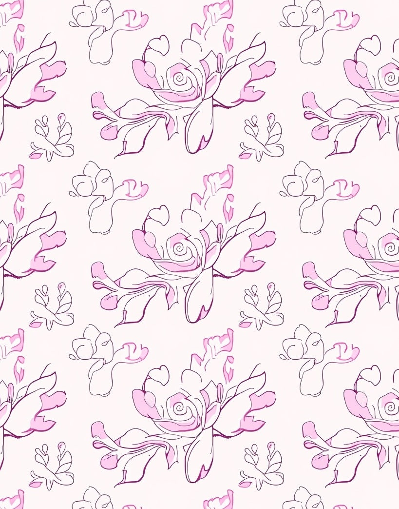 Playful Pink Floral Line Art Rug