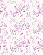 Playful Pink Floral Line Art Rug