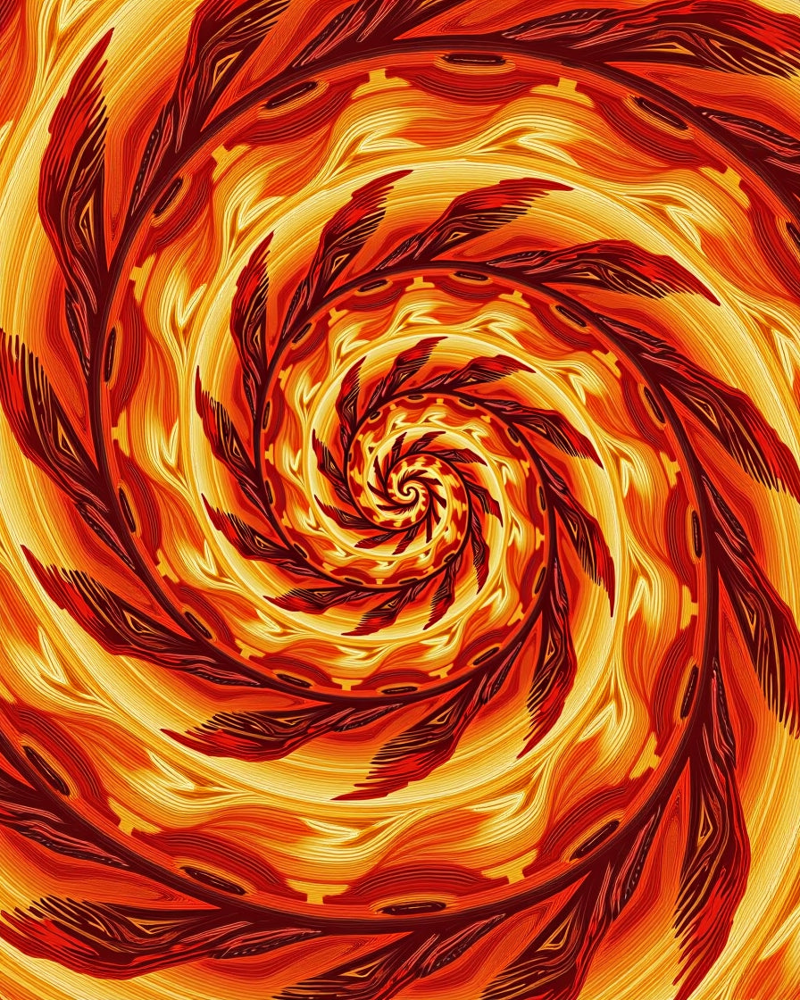 Fiery Abstract Swirl Pattern Rug
