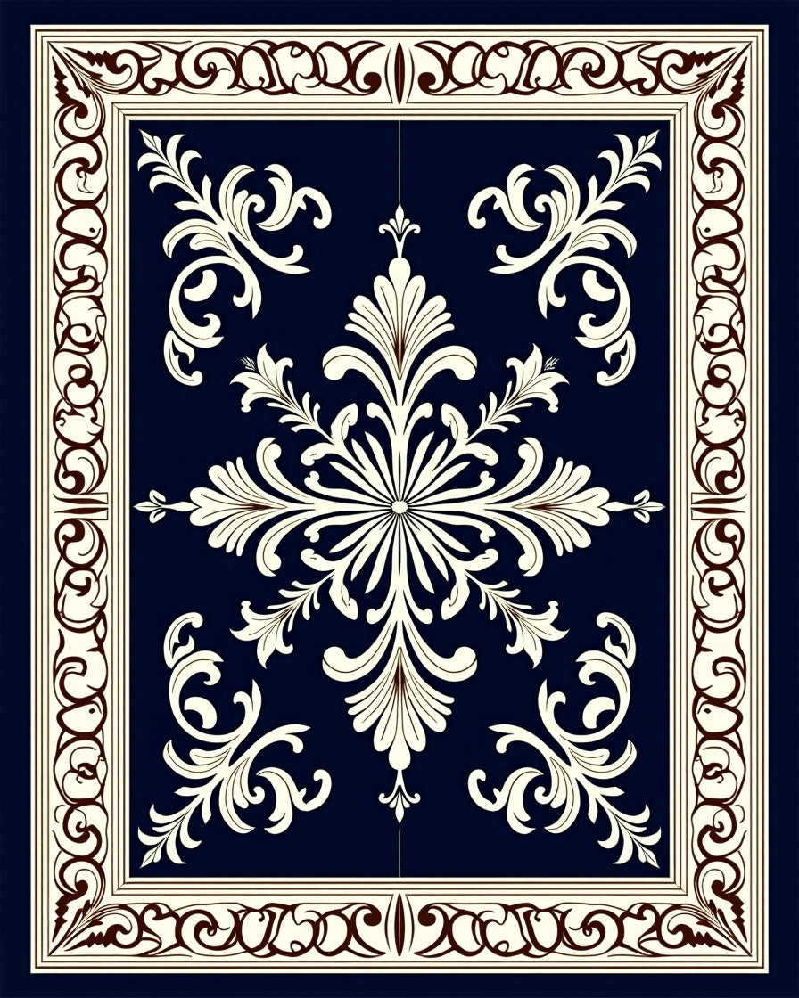 Ornate Ivory Black Floral Medallion Rug