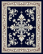 Ornate Ivory Black Floral Medallion Rug