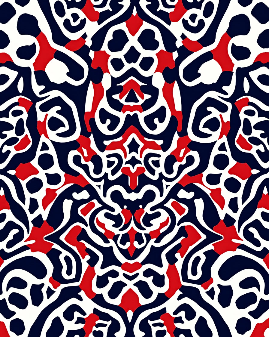 Bold Red White Navy Abstract Pattern Rug