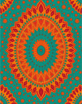 Vivid Teal Orange Mandala Floral Rug