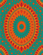 Vivid Teal Orange Mandala Floral Rug