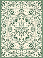 Elegant Green Floral Scrollwork Design Rug