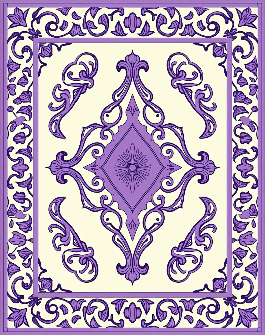 Elegant Purple Floral Scroll Pattern Rug