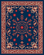 Classic Floral Medallion Red Blue Rug