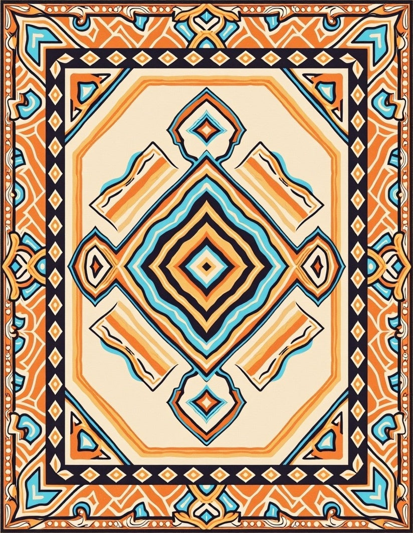 Vibrant Geometric Medallion Pattern Rug