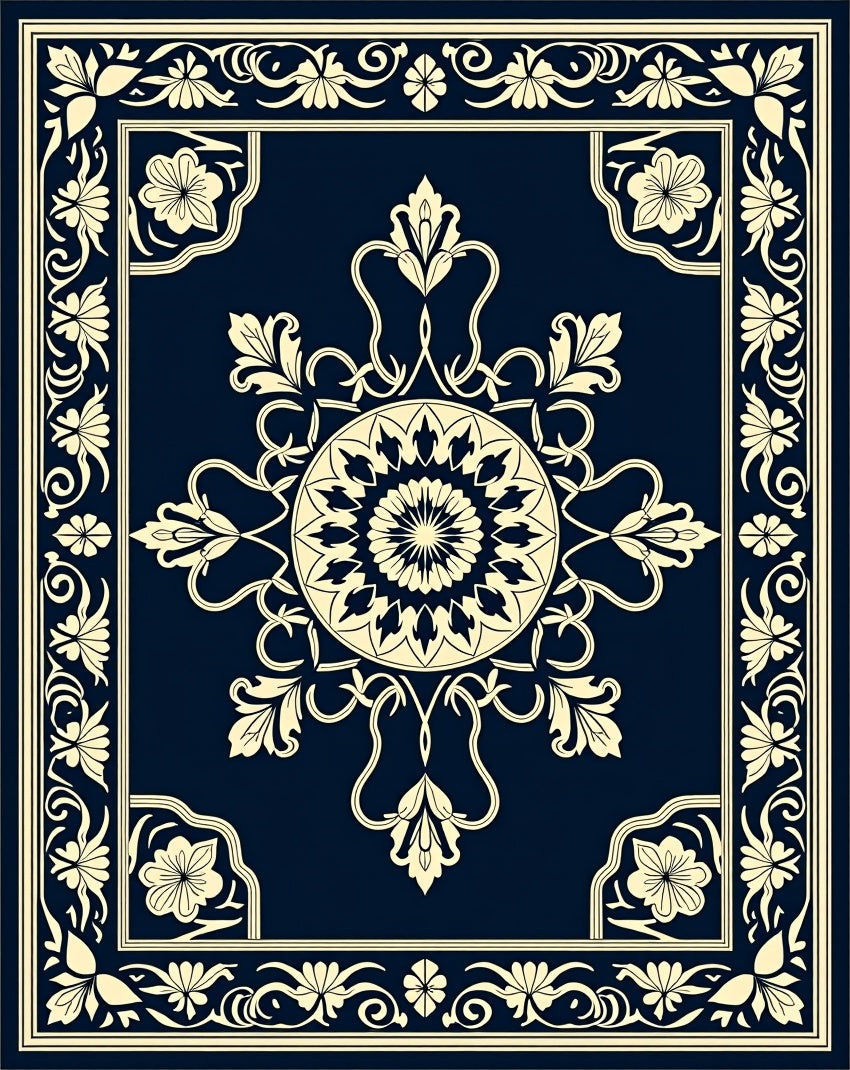 Classic Floral Medallion Dark Navy Rug