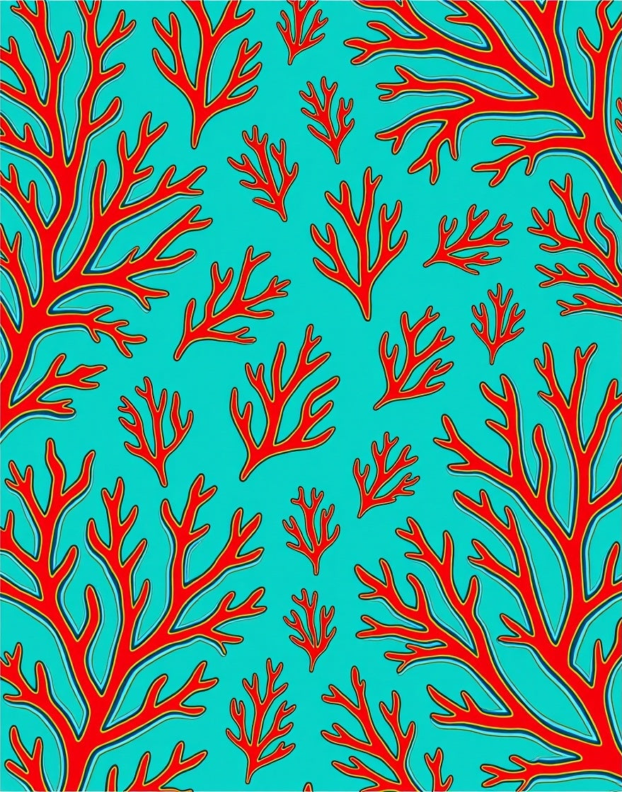 Red Coral Branches Pattern Rug