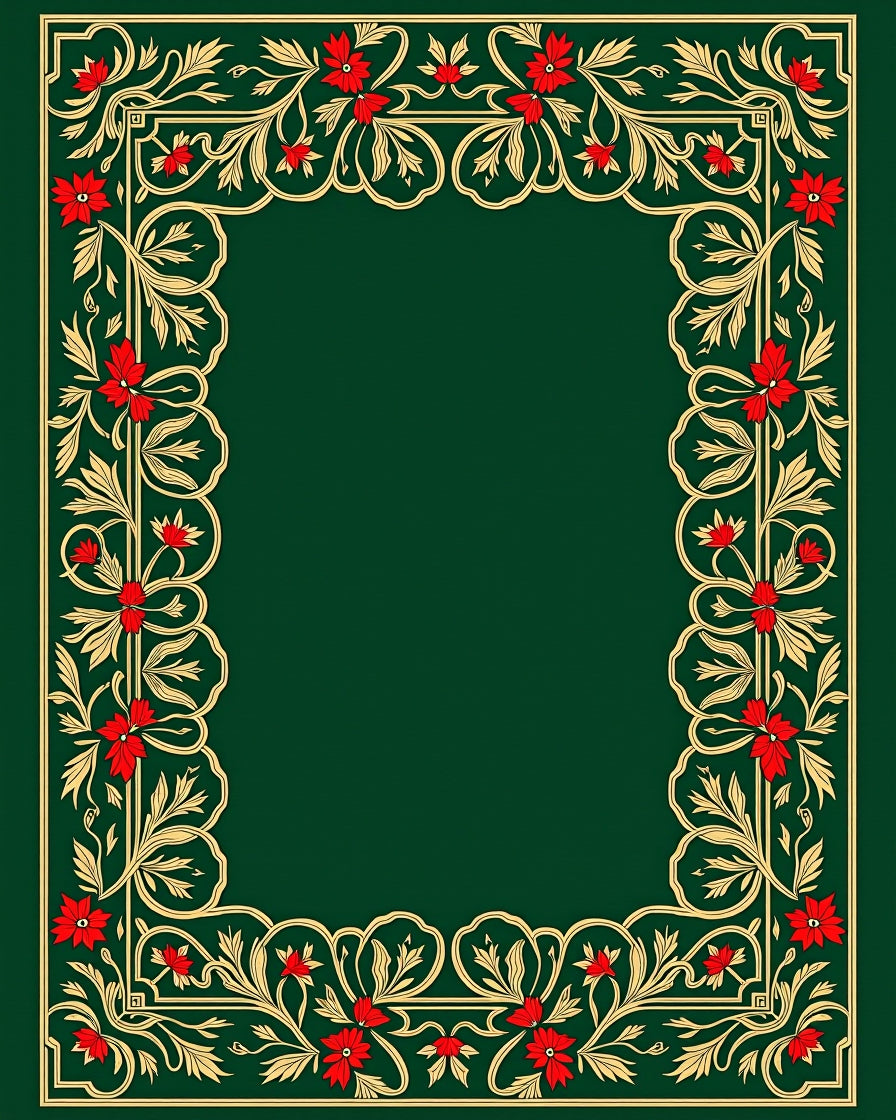 Emerald Green Crimson Floral Vine Rug