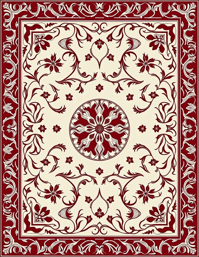 Ornate Floral Scrollwork Design Rug