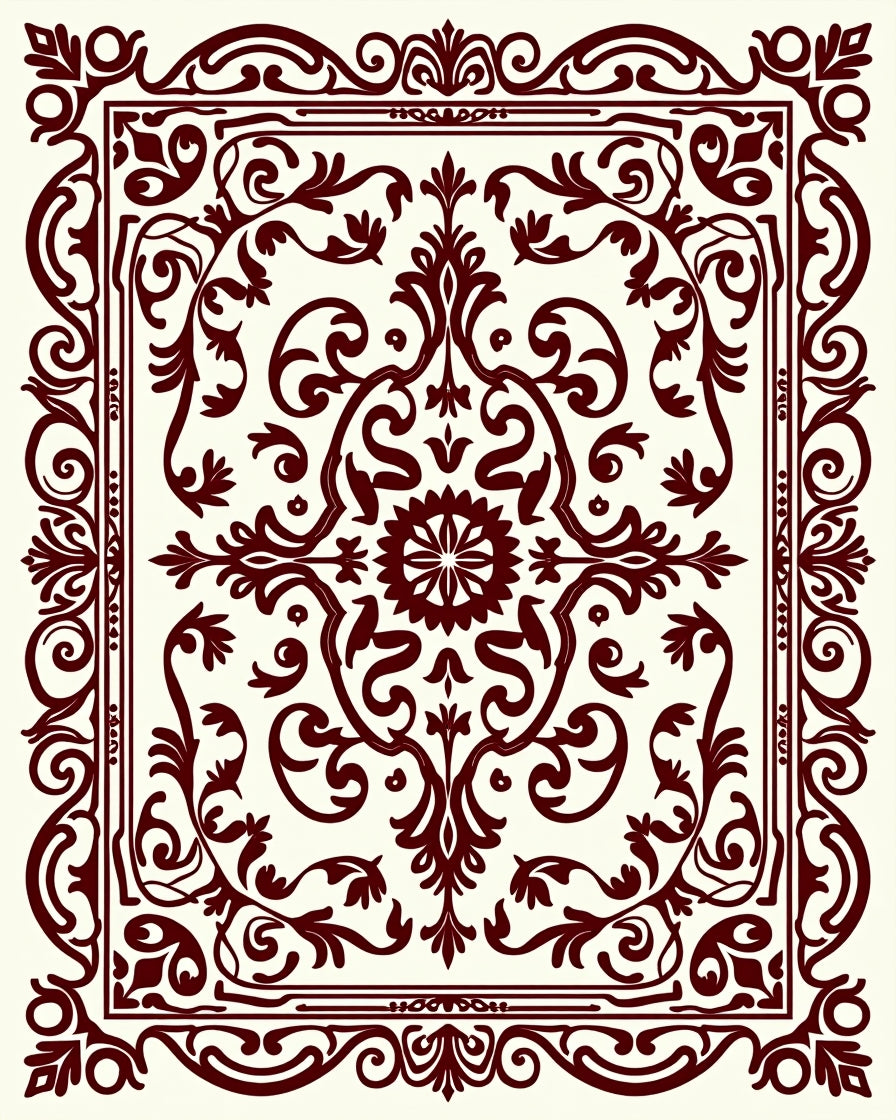Classic Floral Bordered Square Design Rug