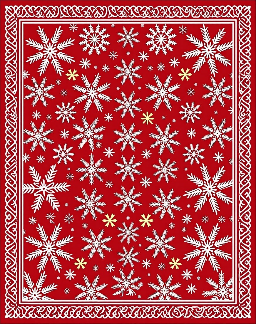 Red White Snowflake Winter Border Rug