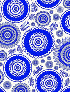 Vibrant Blue Sunburst Medallion Pattern Rug