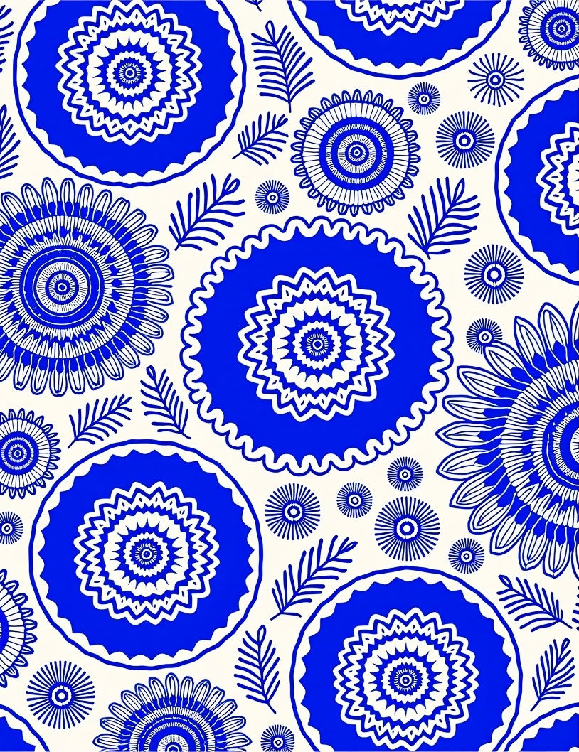 Vibrant Blue Sunburst Medallion Pattern Rug