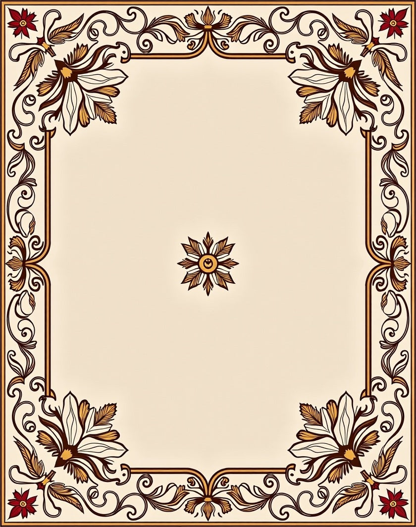Elegant Floral Border With Swirls Rug
