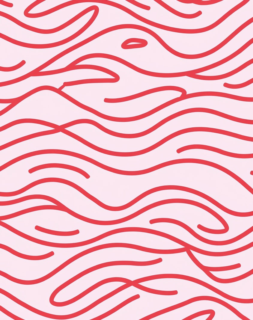 Abstract Red Wavy Lines Pattern Rug