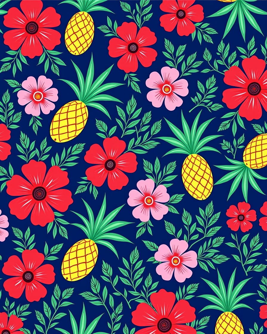 Tropical Floral Pineapple Pattern Rug