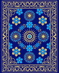 Deep Blue Golden Blooming Scroll Rug