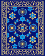 Deep Blue Golden Blooming Scroll Rug