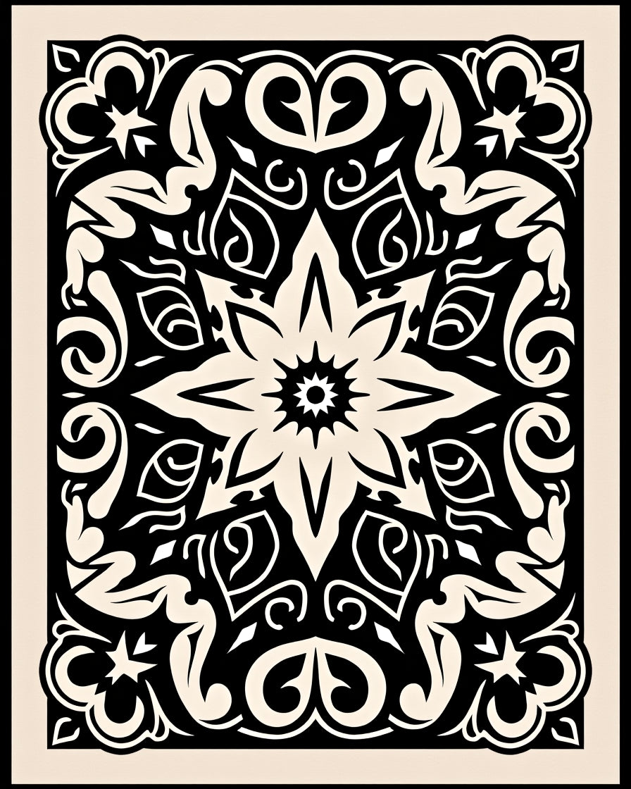 Classic Floral Scrollwork Black Beige Rug