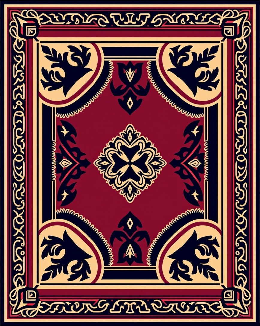 Intricate Floral Motif Red Gold Rug