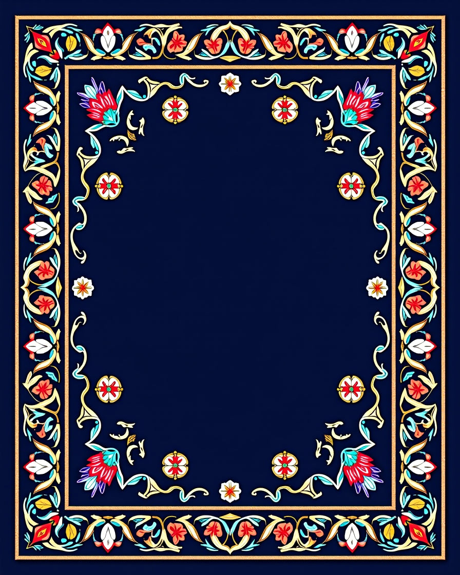 Ornate Floral Border Design Rug