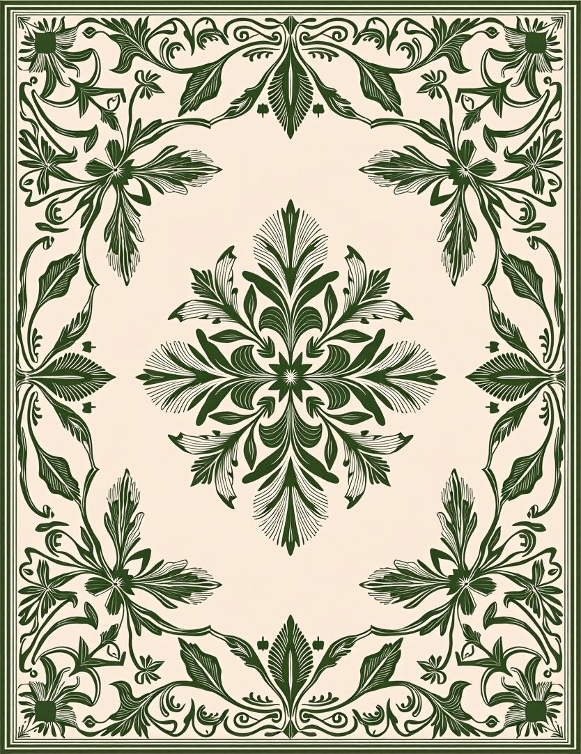 Art Nouveau Floral Scroll Border Design Rug