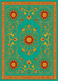 Teal Red Gold Floral Medallion Rug