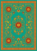 Teal Red Gold Floral Medallion Rug