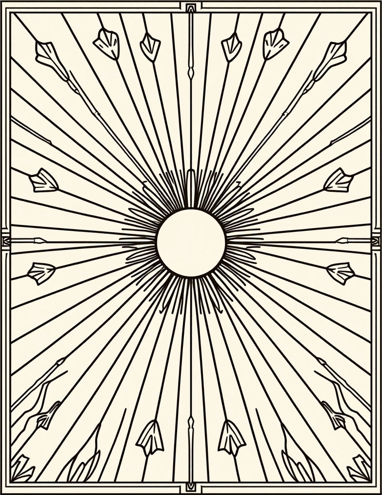 Art Deco Sunburst Feather Pattern Rug