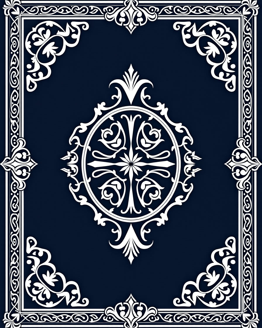 Ornate Floral White Blue Pattern Tile Rug