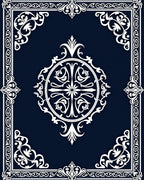 Ornate Floral White Blue Pattern Tile Rug