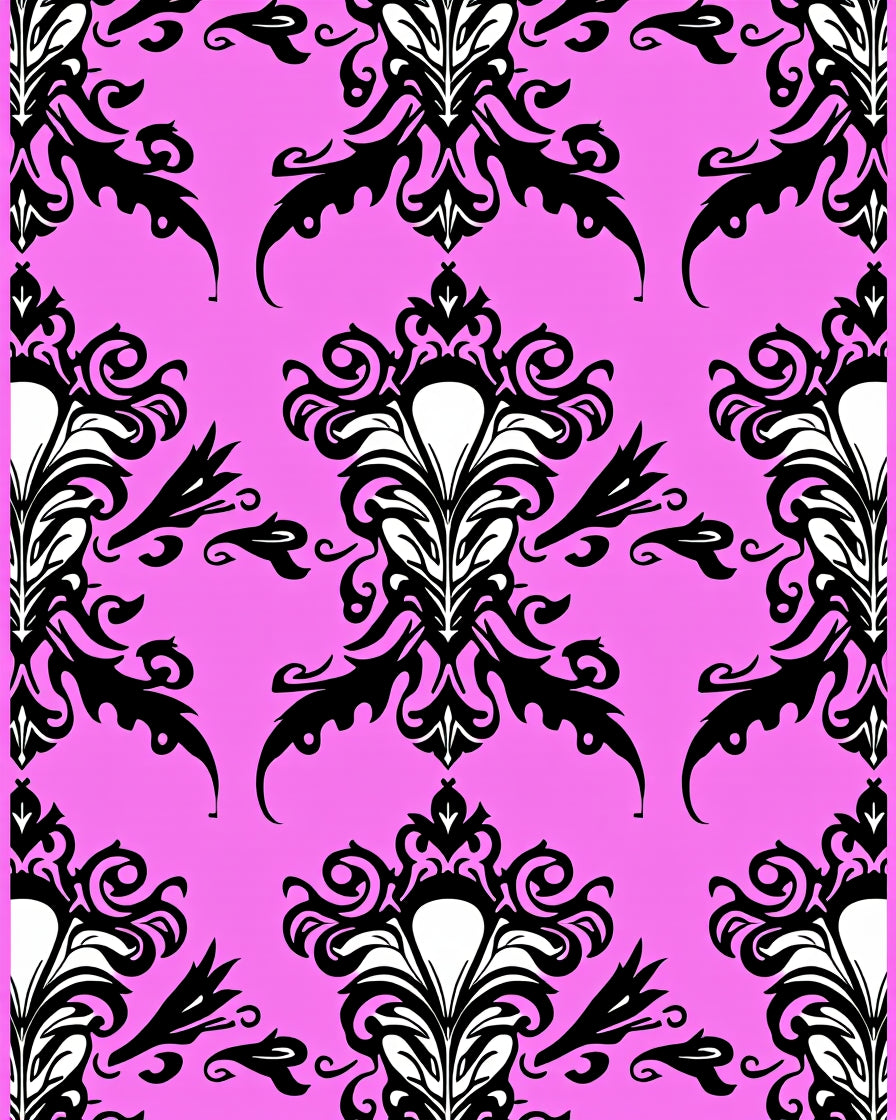 Bold Black Floral Swirls Pattern Rug
