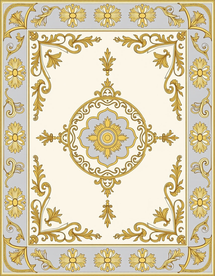 Elegant Gold Gray Floral Medallion Rug