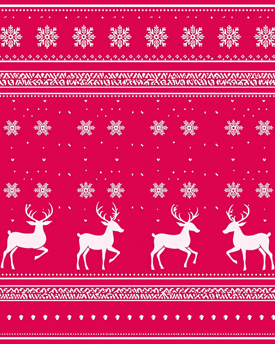Crimson White Reindeer Snowflake Stripe Rug