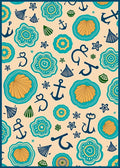 Nautical Icons In Teal And Ochre Rug